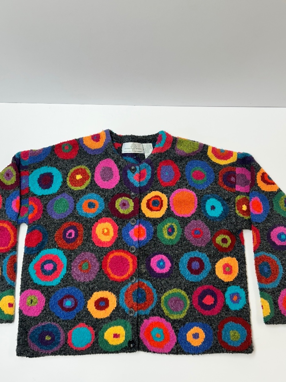 Vtg Design Options Philip Jane Gordon Sweater Vibrant Concentric Circles Sz Lg